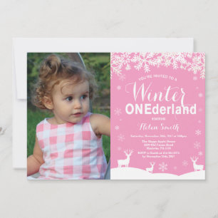 Winter Onederland Girl 1st Birthday Photo Invitation