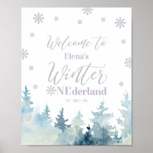 Winter onederland Girl 1st Birthday Welcome Sign