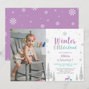 Winter Onederland, Girl 1st Photo Birthday Invitation