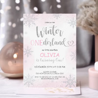 Winter Onederland Girl Birthday Pink Invitation