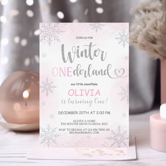 Winter Onederland Girl Birthday Pink Invitation (Creator Uploaded)