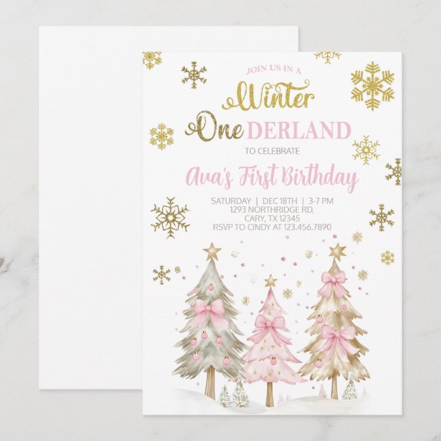 Winter ONEderland girl Christmas birthday invite. Invitation (Front/Back)