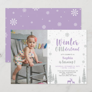 Winter Onederland, Girl First Photo Birthday Invitation