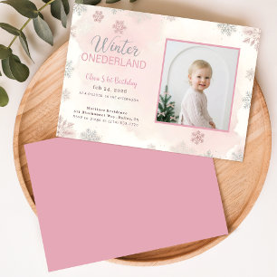 Winter Onederland Girl Photo First Birthday Invitation