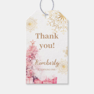 Winter Onederland Girl Pink Gold Gift Tag