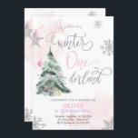 Winter Onederland Girl Pink Winter 1st Birthday Invitation<br><div class="desc">Winter Birthday themed invitation for your perfect celebration. All details are HAND-DRAWN so you can be sure this design is one-of-a-kind.</div>