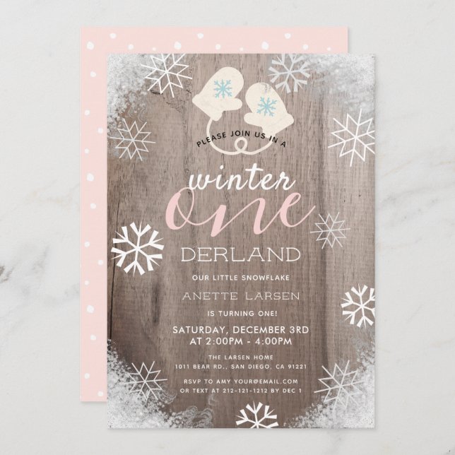 Winter Onederland Girl's 1st Birthday Invitation (Front/Back)