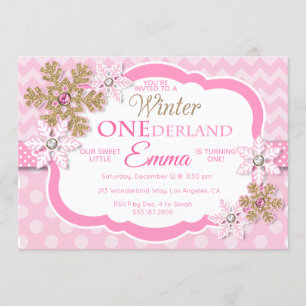 Winter ONEderland Girls First Birthday Invitation