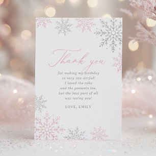 Winter Onederland Glitter Birthday Thank You Card