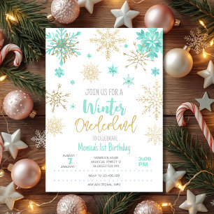 Winter onederland glitter snowflakes birthday invitation