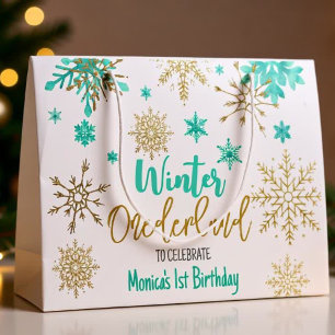 Winter onederland glitter snowflakes birthday large gift bag
