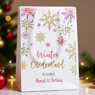 Winter onederland glitter snowflakes birthday medium gift bag