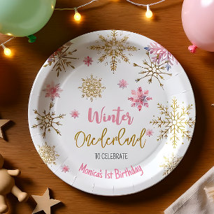 Winter onederland glitter snowflakes birthday paper plate