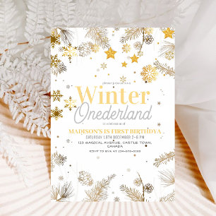 Winter Onederland Gold and silver Birthday 1st Invitation
