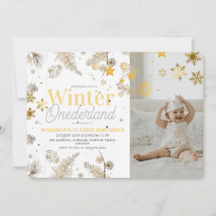 Winter Onederland Gold and silver Birthday 1st  Invitation