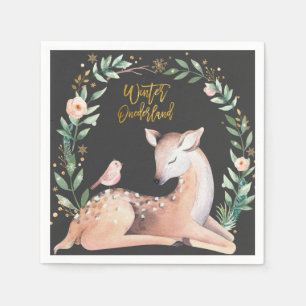 Winter ONEderland Gold Deer Greenery Woodland Napkin