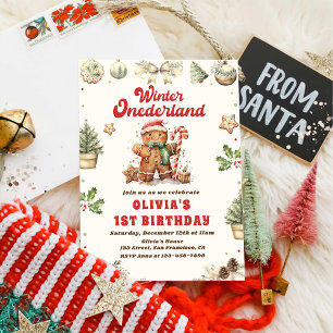 Winter Onederland Green Christmas Cookie Birthday Invitation