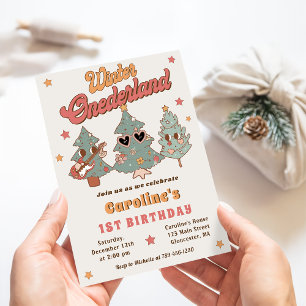 Winter Onederland Hippie Christmas Tree Birthday Invitation