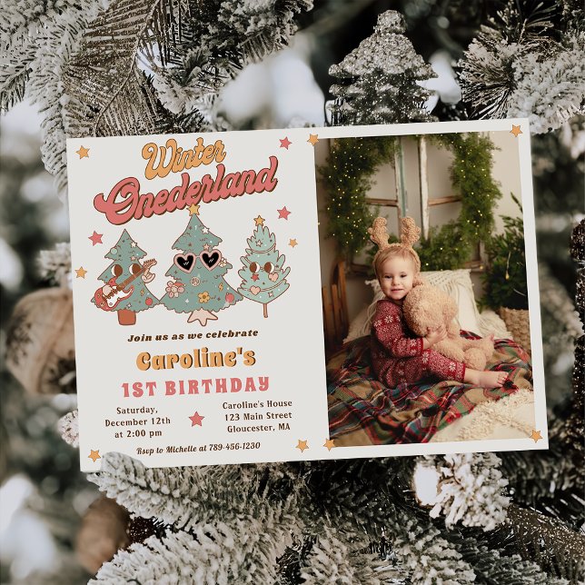 Winter Onederland Hippie Christmas Tree Birthday Invitation (Creator Uploaded)