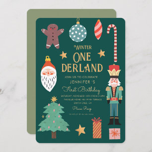 Winter Onederland Holiday First Birthday  Invitation