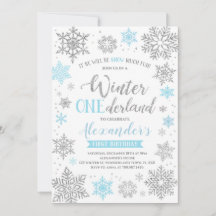 Winter Onederland Invitation Blue and Silver