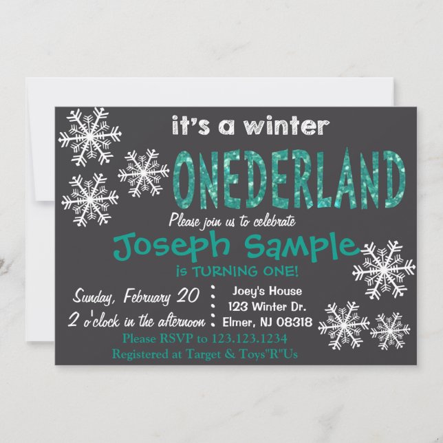 Winter ONEderland Invitation. Chalkboard. Invitation (Front)