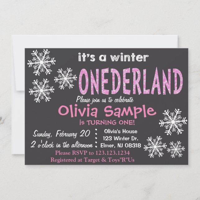 Winter ONEderland Invitation. Chalkboard. Invitation (Front)