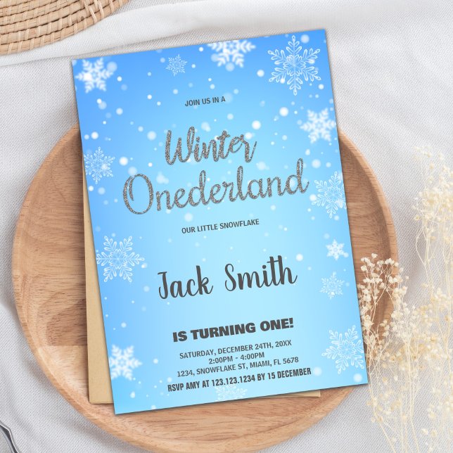 Winter ONEderland Invitations Silver Black (Winter ONEderland Invitations Silver Black)