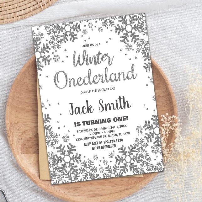 Winter ONEderland Invitations Silver Glitter (Winter ONEderland Invitations Silver Glitter)