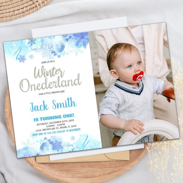 Winter ONEderland  Invitations Snow Silver Photo (Winter ONEderland Invitations Snow Silver Photo)