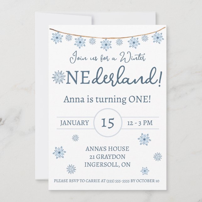Winter ONEderland, Kids' Snowflake Birthday Party Invitation (Front)