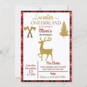 Winter Onederland lumberjack deer boy 1st birthday Invitation