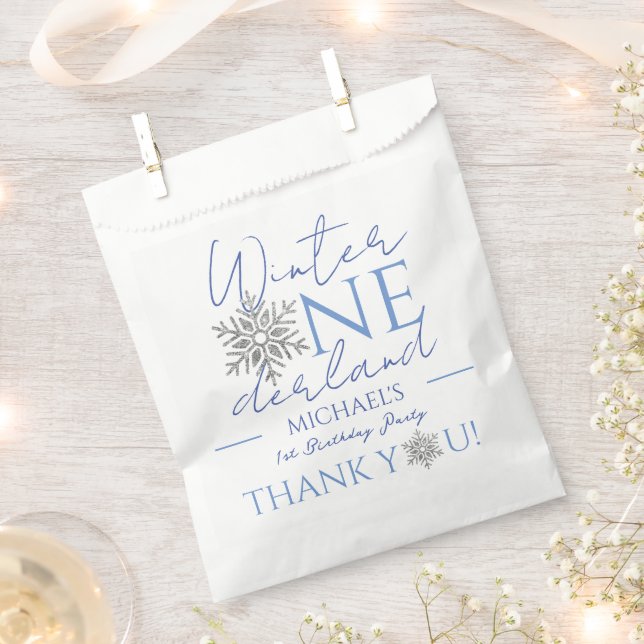 Winter ONEderland Minimalist Boy 1st Birthday Favour Bag (Clipped)