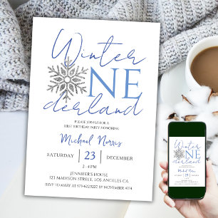 Winter ONEderland    Minimalist Boy 1st Birthday Invitation