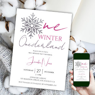 Winter ONEderland Minimalist Girl 1st Birthday Invitation