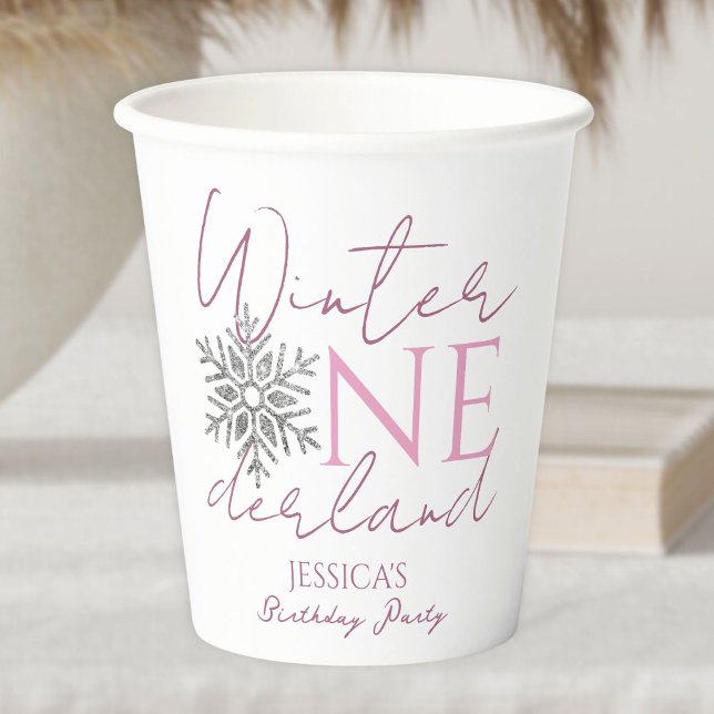Winter ONEderland Minimalist Girl 1st Birthday Paper Cups (Creator Uploaded)