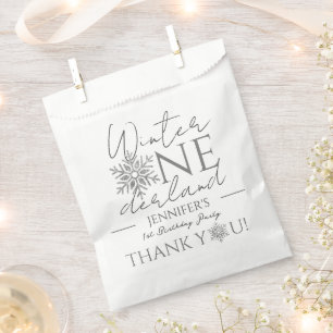 Winter ONEderland Minimalist Silver 1st Birthday Favour Bag
