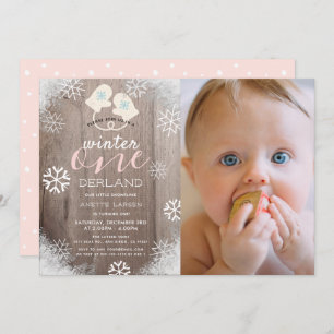 Winter Onederland Mittens Girl Pink 1st Birthday Invitation