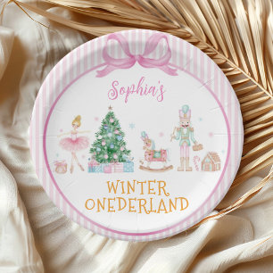 Winter Onederland Nutcracker Pink Girl Birthday Paper Plate