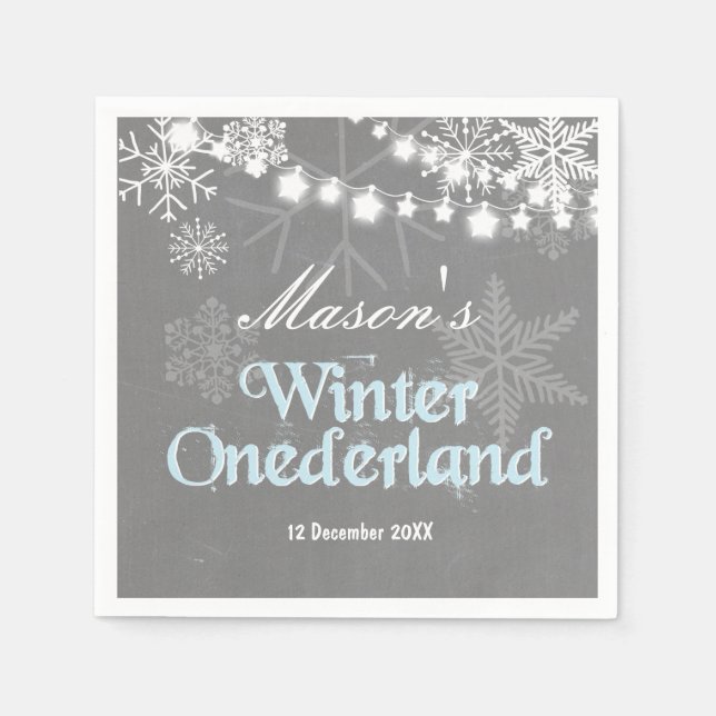 Winter onederland Paper Napkin Blue boy Snowflake (Front)