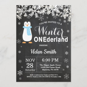 Winter Onederland Penguin Boy 1st Birthday Invitation