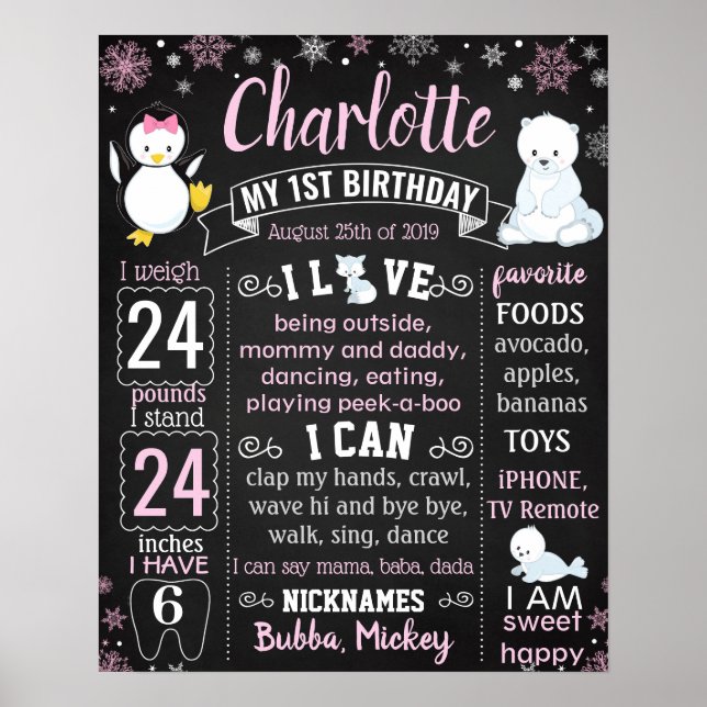 Winter Onederland Penguin First Birthday sign (Front)