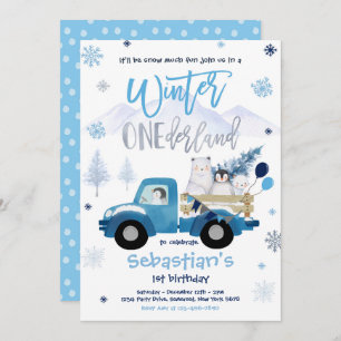 Winter ONEderland Penguin Polar Bear Birthday Invitation