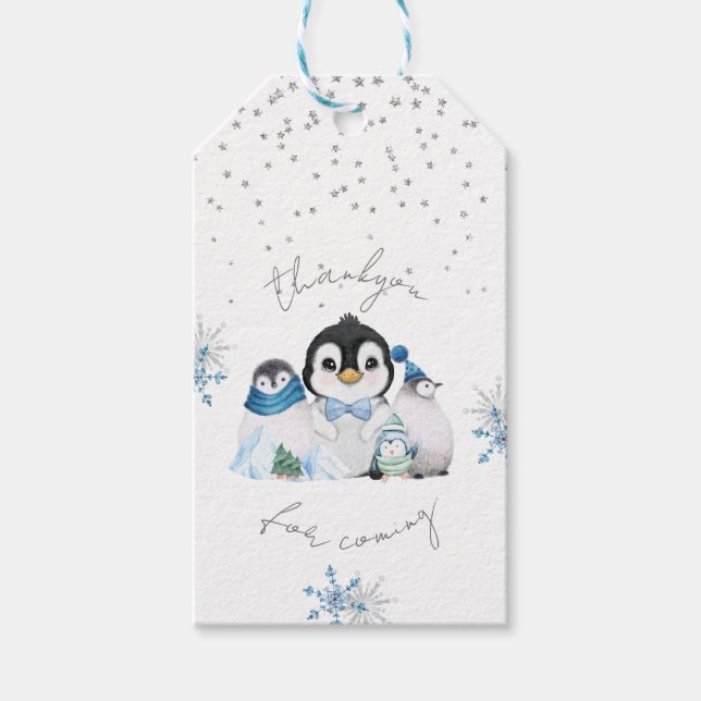 Winter Onederland Penguin Thankyou Gift Tags (Front)