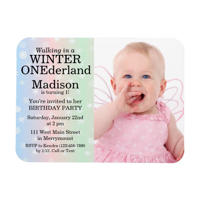 Winter Onederland Photo Birthday Invitation Magnet (Horizontal)