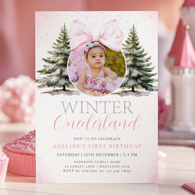 Winter Onederland Photo Girl First Birthday Invitation (Creator Uploaded)