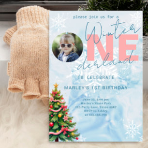 Winter ONEderland Photo Tree Party 1st birthday Invitation