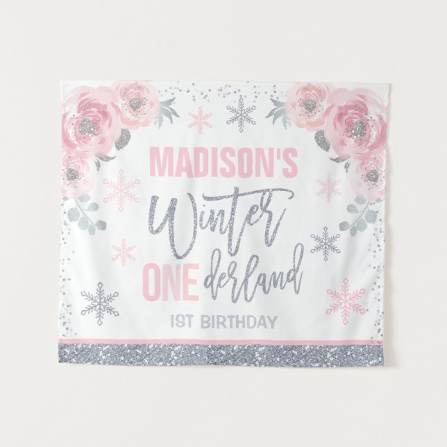 Winter ONEderland Pink 1st Birthday Decorations  B Tapestry (Front (Horizontal))