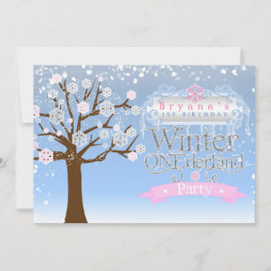 Winter ONEderland Pink Birthday Party Invitation