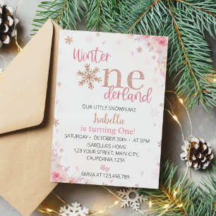 Winter Onederland Pink Birthday Party Invitation